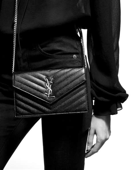 monogram ysl matelasse leather wallet-on-a-chain|Cassandre matelassé leather wallet on chain in black .